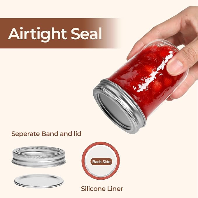 ComSaf Small Mason Jars 8 oz 12Pcs Bulk Set, Half Pint Regular Mouth Mason Jar with Lids and Seal Bands, Glass Canning Jars for Jam, Jelly, Spice, Meal Prep, Shower Wedding Favors, DIY Candles Decor