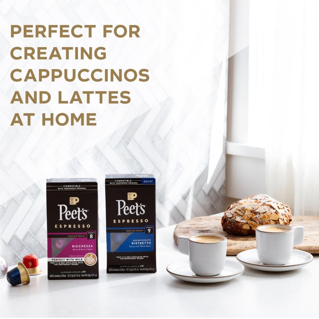 Peet's Coffee, Dark Roast Espresso Capsules, Compatible with Nespresso Original Machine - Nerissimo Intensity 11, 100 Count (10 Boxes of 10 Espresso Capsules)