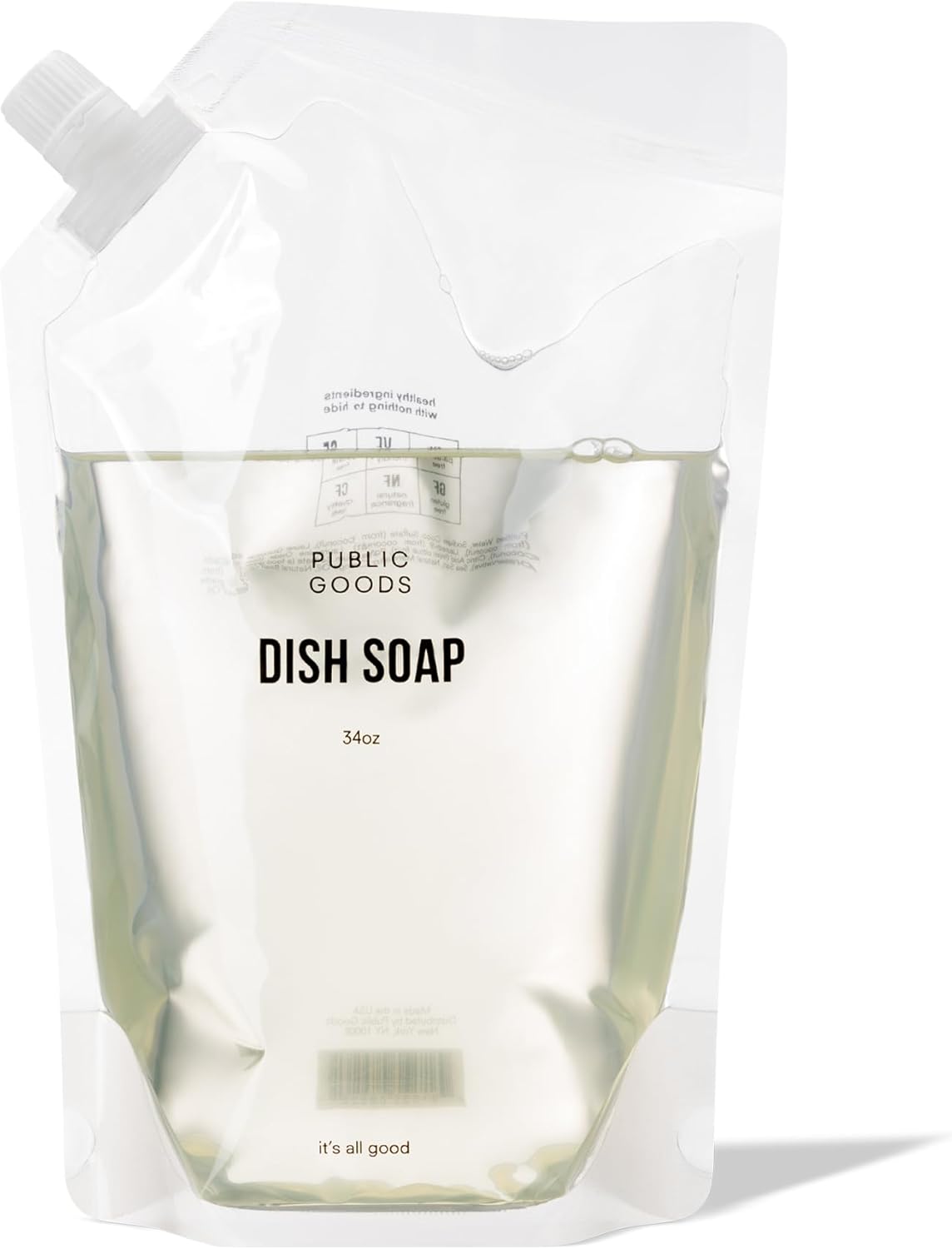 Public Goods Natural Dish Soap | Kitchen Soap | Plant-Based & Vegan Friendly | Clear Dish Detergent Liquid | Concentrated | Made in USA | Mandarin Basil | 34 Fl Oz Refill