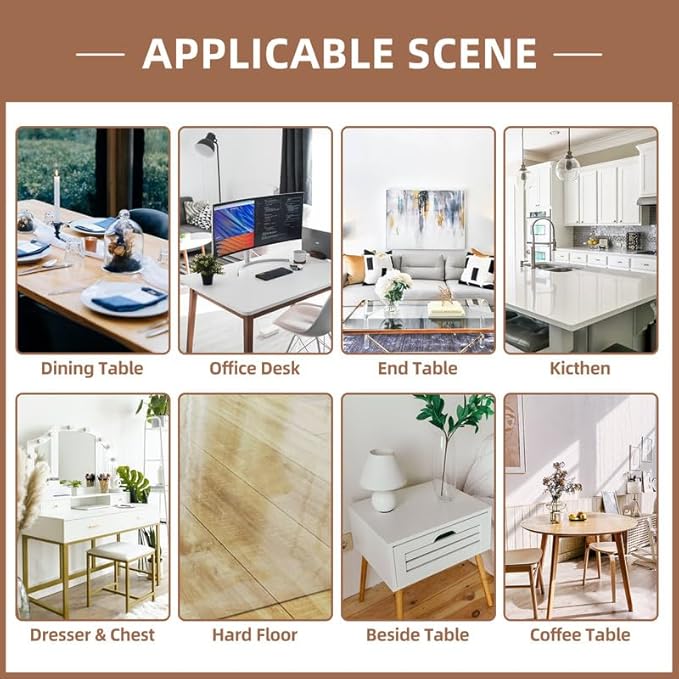 Warmstar Clear Table Cover Protector 24 x 36 Inch,1.5mm Thick Plastic Table Cover Rectangle,PVC Clear Table Protector,Desk Protector Mat for Kitchen, Dresser, Writing Desk，Dining Room Table