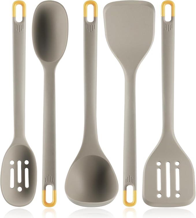 Silicone Kitchen Cooking Utensils Set: MOACC Heat Resistant 13inch Long Kitchen Gadgets, BPA Free Non Stick Rubber Cook Accessories For Food Prep, Frying, Serving, Basting (Light Grey)