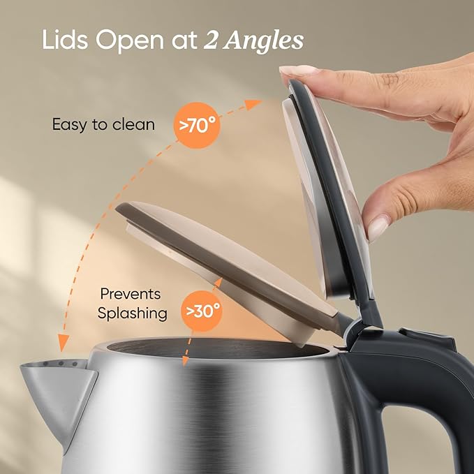 COSORI Electric Kettle, Plastic-Free Interior, 2 Lid Opening Angles, Easy to Clean, Automatic Shut Off & Boil-Dry Protection, Stainless Steel Tea Kettle, Hot Water Boiler & Heater, 1.7L, 1500W