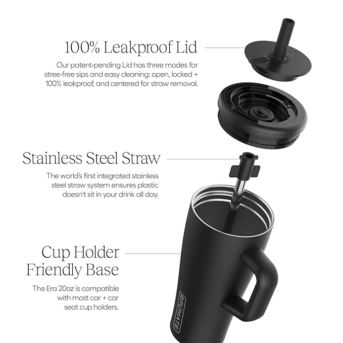 BrüMate Era 20 oz Tumbler with Handle and Straw | 100% Leakproof Insulated Tumbler with Lid and Straw | Made of Stainless Steel | Cup Holder Friendly Base | 20oz (Java)
