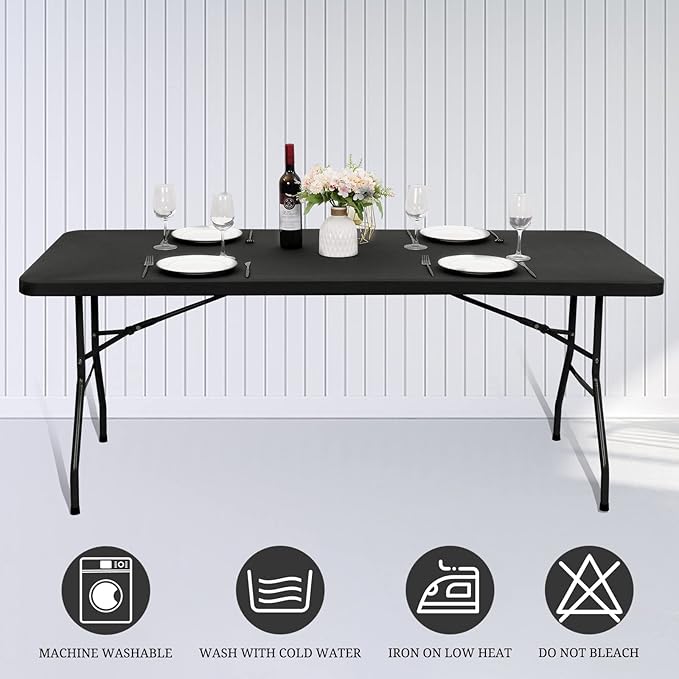 10 Pack Stretch Fabric Table Top Cap Cover, fits 8' Tables, Spandex Table Covers Washable Elastic Rectangle Tablecloth Protector for Indoor Outdoor Party Picnic Wedding, Gray, 30" W x 96" L