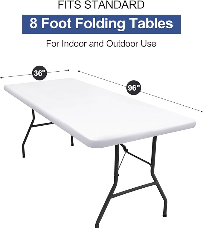 homing Rectangle Table Cloth Cover, Waterproof Polyester Elastic Fitted Tablecloth, Fits for 8 Foot Folding Tables, Washable Table Protector for Picnic, Camping, Outdoor (White, 36" x 96")