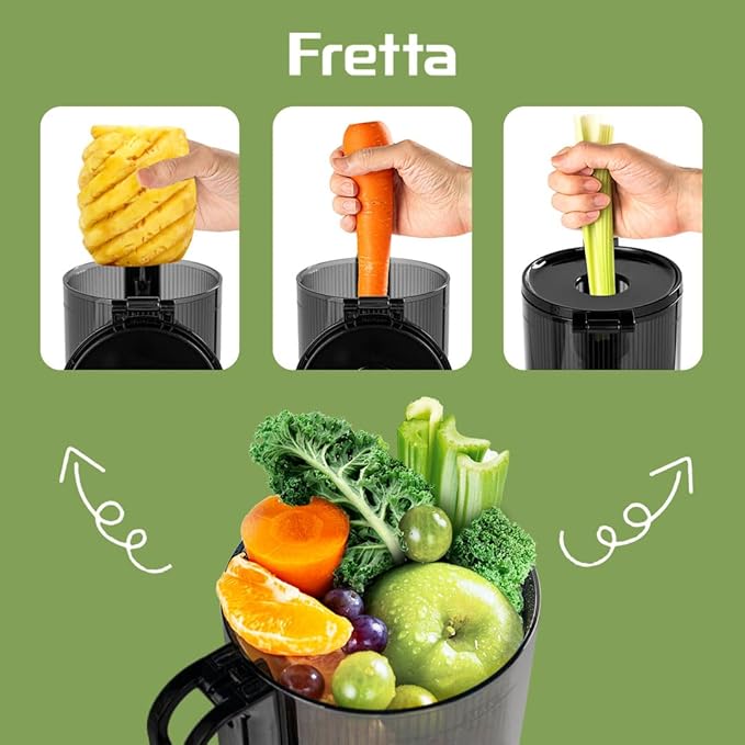 Juicer Machines,Fretta Cold Press Juicer with Large Feed Chute,Fit Whole Fruits & Vegetables,High Juice Yield,BPA-Free,PCTG Material from US (Sky Blue, 1.0 L)