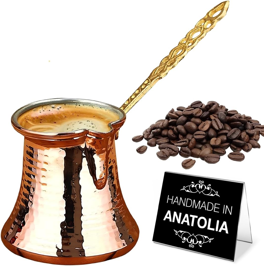 Hakan Turkish Coffee Pot | Stove Top Water Boiler, Coffee Maker, Butter, Chocolate & Milk Warmer | Even and Quick Heat with Handcrafted Copper Material | Coffee Gifts Idea, 10.5 Oz (310 cc)