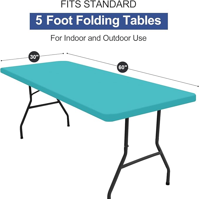 homing Rectangle Table Cloth Cover, Waterproof Polyester Elastic Fitted Tablecloth, Fits for 5 Foot Folding Tables, Washable Table Protector for Picnic, Camping, Outdoor (Turquoise, 30" x 60")
