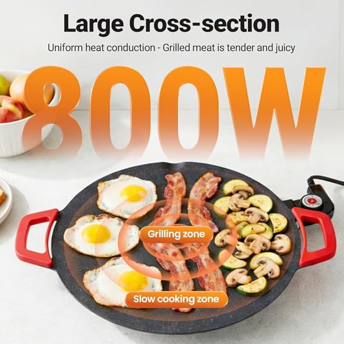 Non-Stick Electric Indoor Grill Pan, 2026 Upgraded Indoor Grills Electric Smokeless, Large Round Electric Griddle, Portable Electric KoreanBbq Grills, for Steaks, Pancakes, BBQ (12 inch)