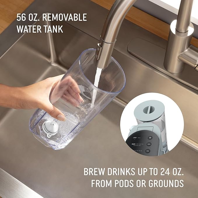 Ninja Pods & Grounds Specialty Single-Serve Coffee Maker, K-Cup Pod Compatible, Built-In Milk Frother, 6-oz. Cup to 24-oz. Travel Mug Sizes, Iced Coffee Maker, Glacier Blue, PB051GB