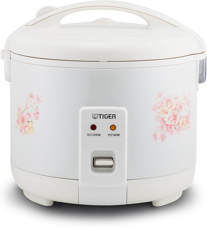 Tiger JNP-1000-LF 5.5 Cup Capacity White Rice Cooker with Non-Stick Inner Pot, Retractable Power Cord, and Keep Warm up to 12 hours (Flower)