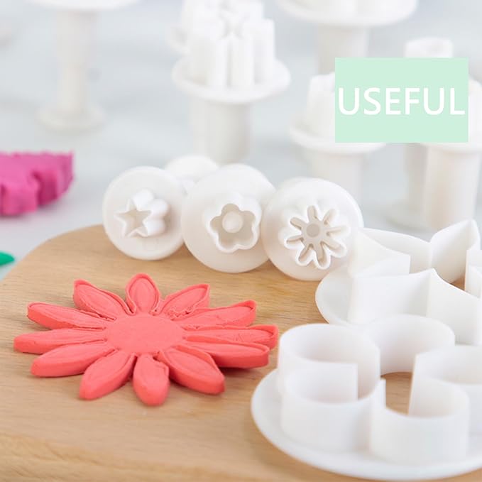 1 Set Fondant Flower Cutter,White Flower Plunger Cookie Cutter, Cake Decorating Tools,Dessert And Candy Sculpting Tools,White Baking Accessories