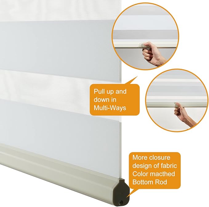 Persilux Cordless Zebra Shades (47" W X 72" H, Cream) Free-Stop Window Shades Dual Layer Light Control for Day and Night, Light Filtering Sheer Blinds for Windows, Easy to Install