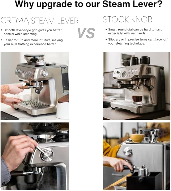 CREMA Coffee Products Replacement Steam Lever for Breville Espresso Machines | Ergonomic Stainless Steel Design | Compatible with Barista Express, Infuser, Barista Pro | Black/Silver Finish