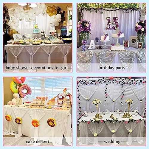 Suppromo White Tulle Table Skirts for Rectangle Tables 6ft for Wedding Birthday Party Bridal Shower White Tutu Ruffle Table Cloth for Cake Dessert Buffet Banquet Dinner Table Decorations
