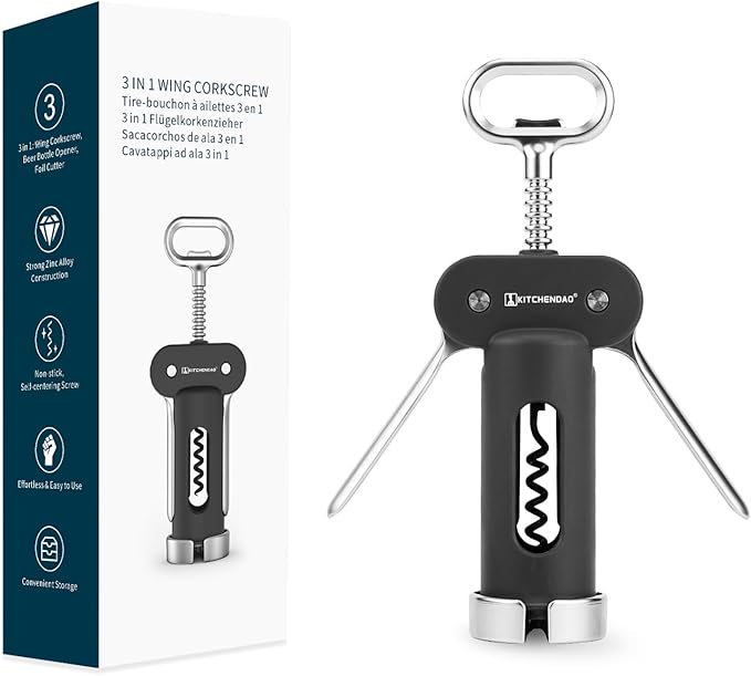 KITCHENDAO 2-in-1 Vacuum Wine Stopper and Luxury 3 in 1 Wine Opener