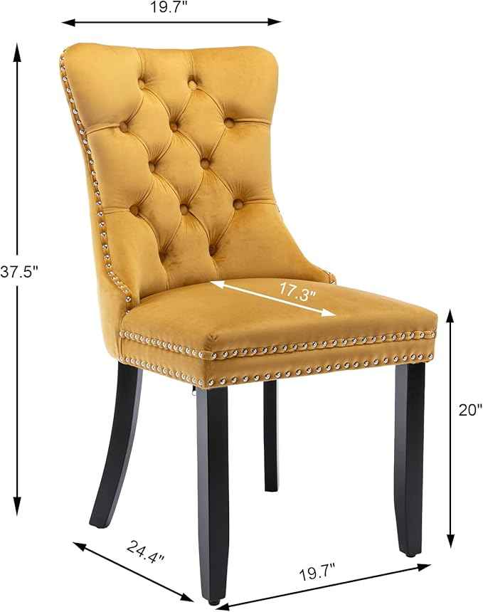 Velvet Dining Chairs Set of 4, Upholstered Dining Room Chairs with Back Ring Pull Trim and Solid Wood Legs,Tufted Wingback Kitchen Chair Perfect for Dining Room,Living Room,Kitchen(Gold)