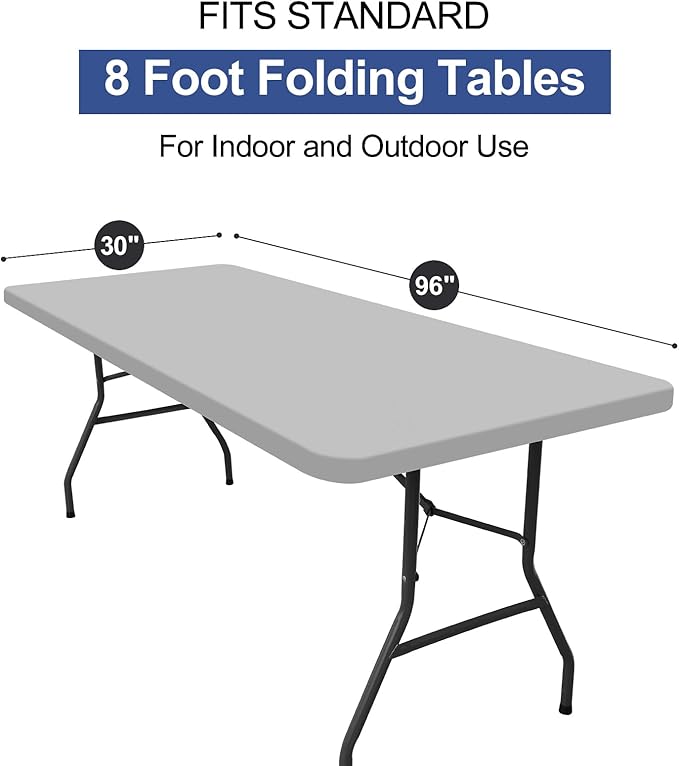 homing Rectangle Table Cloth Cover, Waterproof Polyester Elastic Fitted Tablecloth, Fits for 8 Foot Folding Tables, Washable Table Protector for Picnic, Camping, Outdoor (Light Grey, 30" x 96")