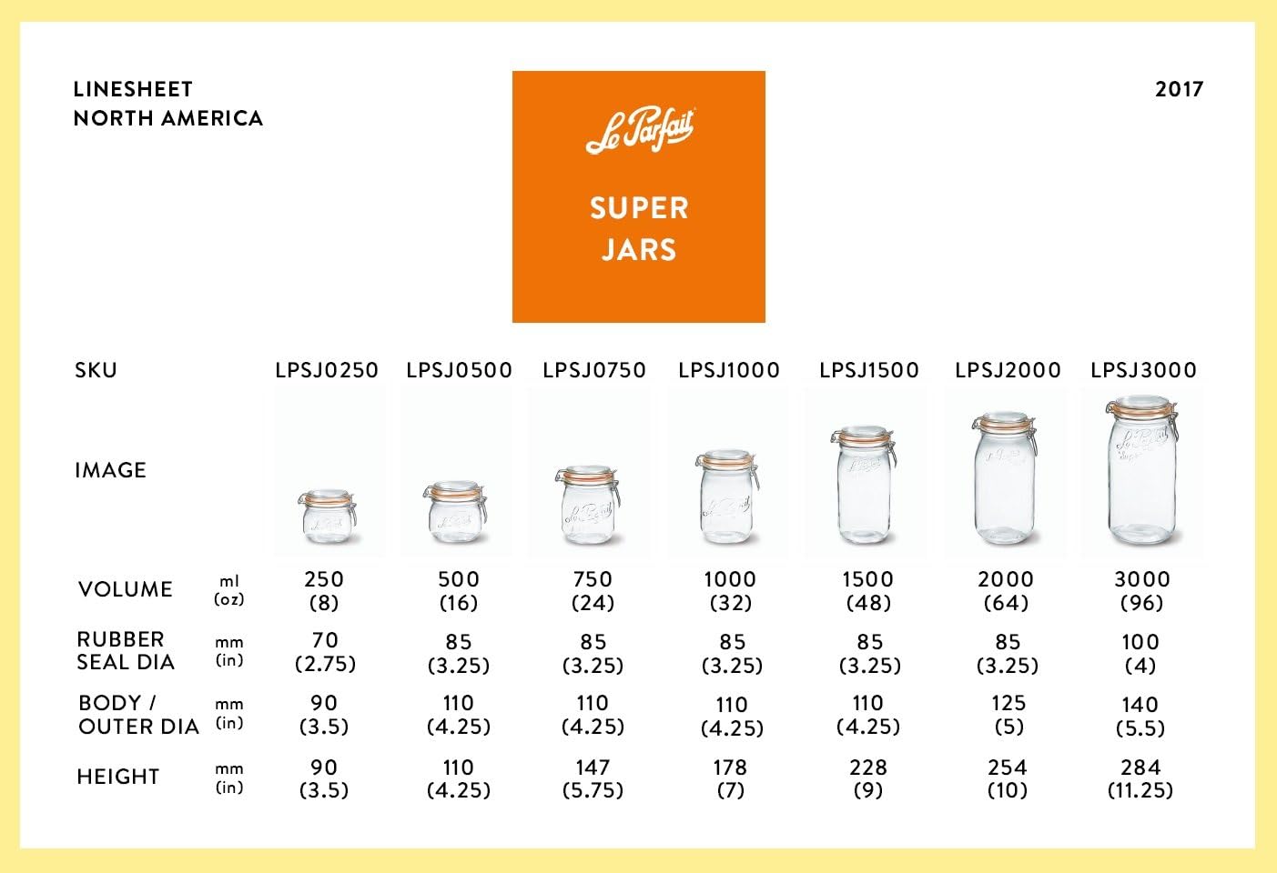 Le Parfait Super Jar, Canning Jars, 500mL French Glass Canning Jar w/Round Body, Glass Jars With Airtight Lid, Canning Jars Wide Mouth, Glass Jar w/Lid, Clear Jars, Clear Glass Jars (16oz/Pint, 6 pk)