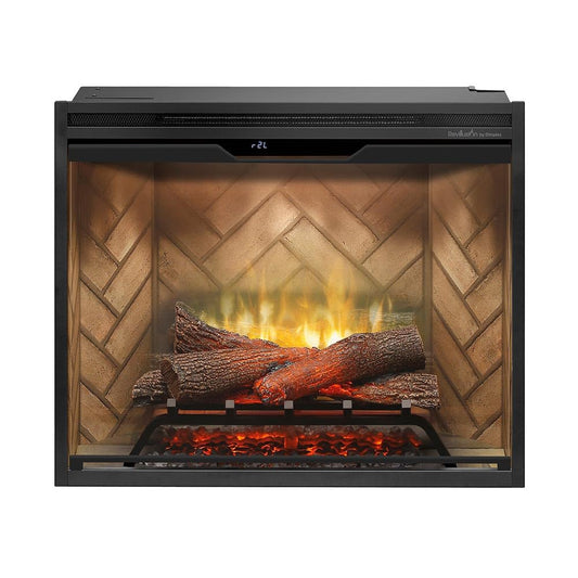 Dimplex Revillusion® 30 Inch Built-in Electric Firebox - Herringbone Brick Background - Includes Realistic Faux Logset, Front Glass Panel, Firebox, and Plug Kit