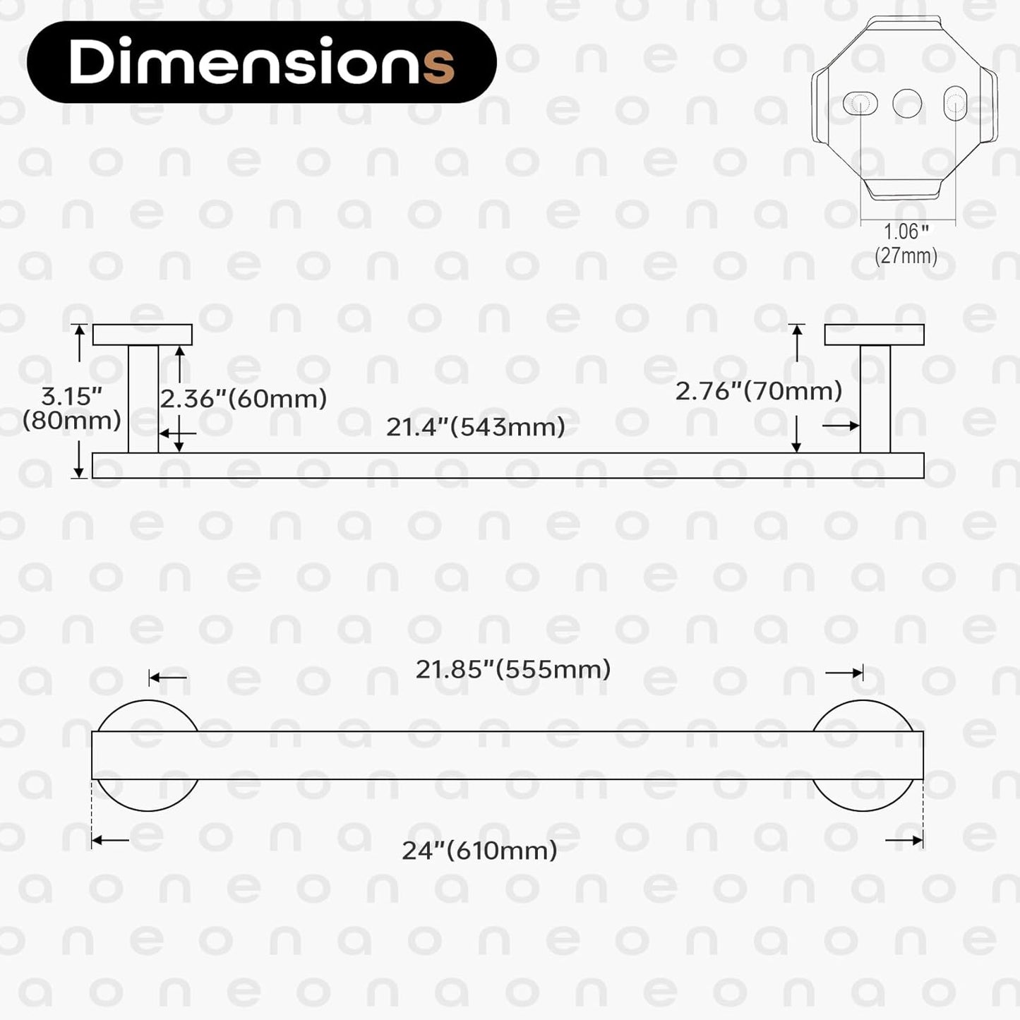 24 Inch Bathroom Towel Bar Bath Towel Rack Kitchen Towel Holder Towel Rails Wall Mounted SUS304 Stainless Steel 2 Pack Brushed Gold AN4001GD-L24-P2