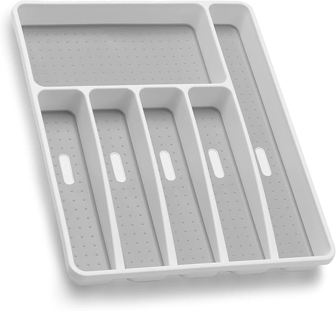 Silverware Organizer Utensil Organizer Holder Kitchen Drawer Organizer Plastic Silverware Tray for Drawer Flatware Organizer 6 Compartment White