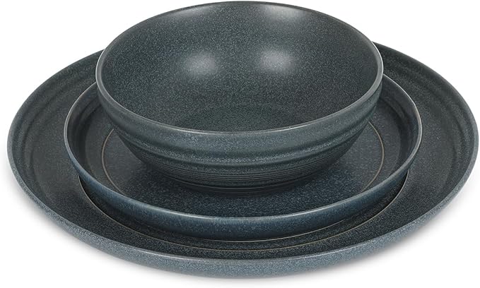 Stone Lain Elio 24-Piece Dinnerware Set Stoneware, Plates and Bowls Set, Dish Set for 8, Blue