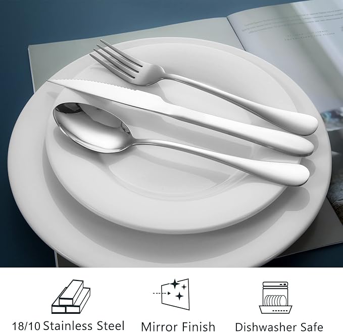 SANTUO Stainless Steel Dinner Spoons Set,12 Piece 7.3" Silverware,Table Soup Spoons Set,Mirror Finish & Dishwasher Safe