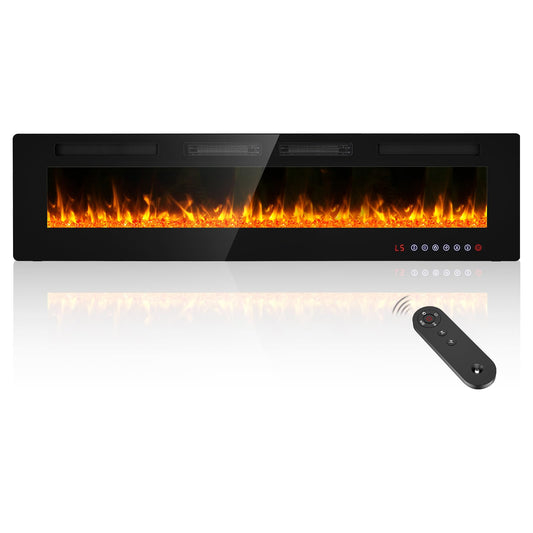 BREEZEHEAT 72" Ultra Thin Electric Fireplace Insert-ETL Certified, Recessed/Wall Mount, 3D Flame with Crystal, Remote & Touch, 750W/1500W (900 Sq.Ft), 8H Timer