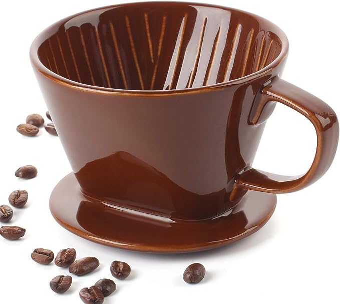 DOWAN Pour Over Coffee Dripper, Non Electric Pour Over Coffee Maker, Porcelain Slow Brewing Accessories for Home, Cafe, Restaurants, Easy Manual Brew Maker, Brown