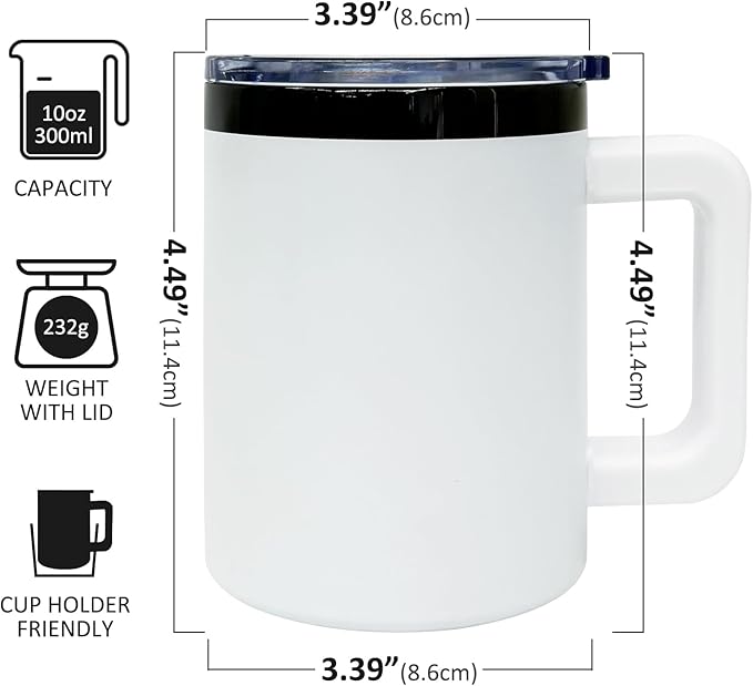 10 oz Tumbler with Handle and Straw Stainless Steel Insulated Coffee Mug for Laser Graving Powder Coated Cup with Black Plated(Mix,6 pack A)