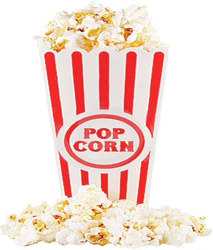 Novelty Place Plastic Red & White Striped Classic Popcorn Containers for Movie Night - 7.8" Tall x 3.8" Square (16 Pack)