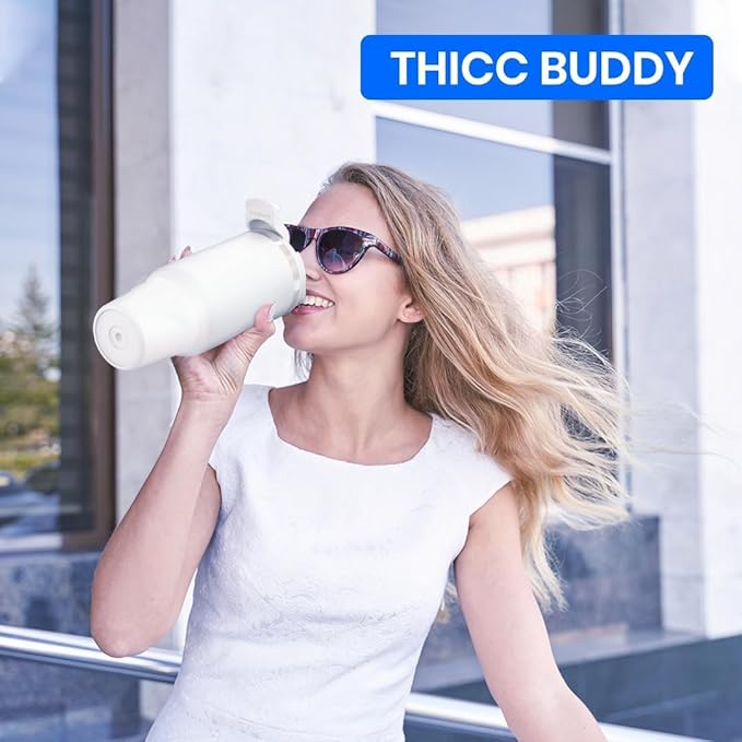 Frost Buddy Thicc Buddy - 16 oz Stainless Steel Vacuum Insulated Tumbler with Lid and Straw for Water - Travel Mug Cupholder Friendly - Gifts for Women Men Him Her (Navy)