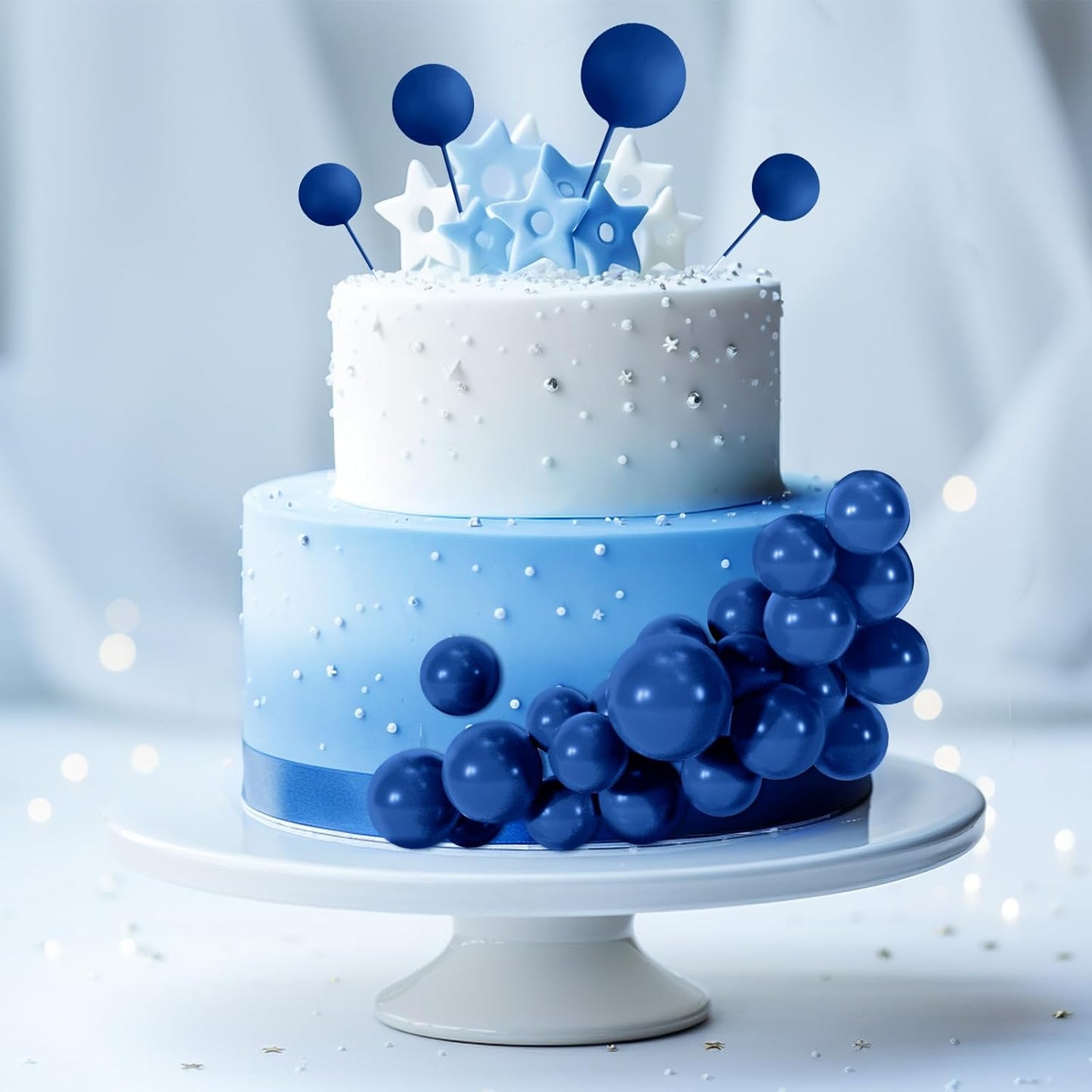 48 Pcs Balls Cake Topper Decorations Balloon Cupcake Toppers Foam Cake Topper Balls Cake Balls Decorations for Birthday Party Wedding Anniversary Cake Decorating (Royal Blue)