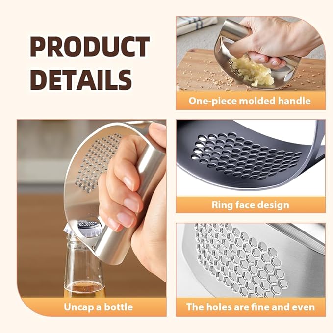 Stainless Steel Garlic Press Rocker, Ergonomic Garlic Crusher Tool for Effortless Mincing, Kitchen Gadget for Home Cooking and Chefs (2 PACKS)