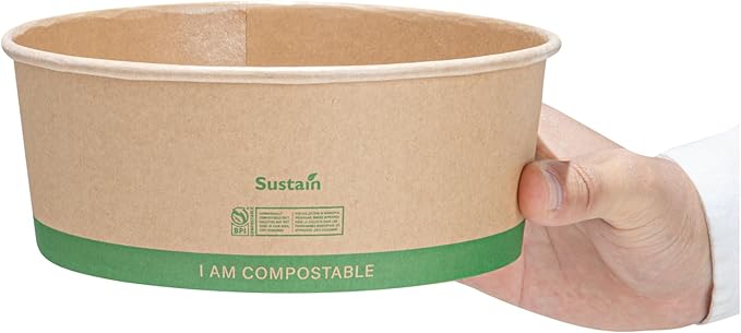 Restaurantware Compostable Paper Food Containers 200 Pack Of 50 oz BPI-Certified Round Kraft Salad Bowls Disposable Grease-Resistant Meal Prep Take Out Containers For Ice Creams, Soups, Snacks