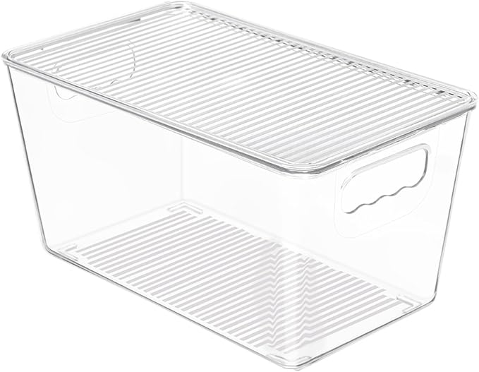 Vtopmart 1 Pack Clear Stackable Storage Bins with Lids, Medium Plastic Containers with Handle for Pantry Organizer and Storage,Perfect for Kitchen,Fridge,Cabinet, Closet,Bathroom Organization