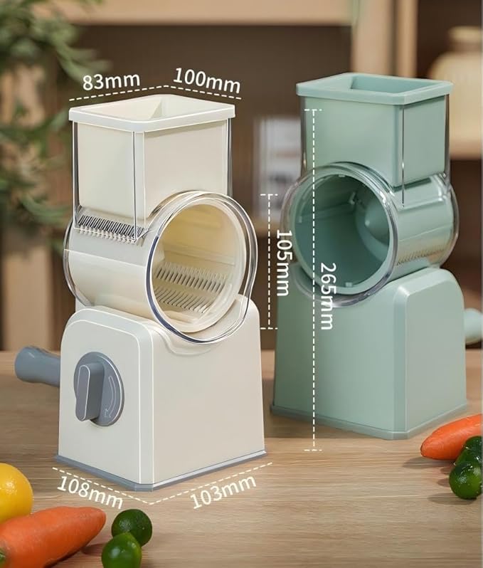 Rotary Cheese Grater with Hand Crank, Multi-Purpose Shredder Slicer with 5 Interchangeable Stainless Steel Blades for Shredding, Slicing, and Grating Cheese, Vegetables, and Fruit (Beige)