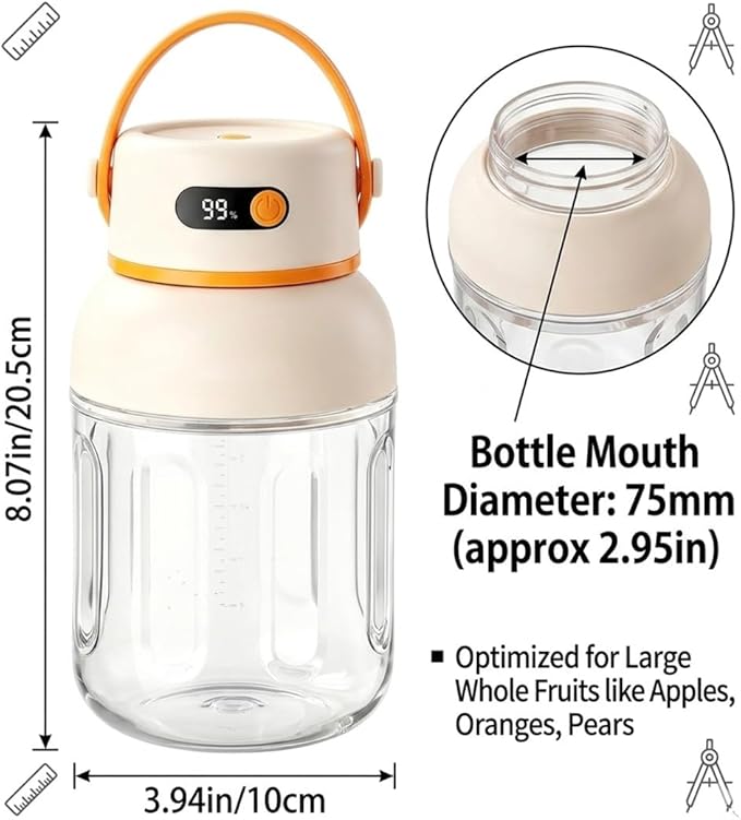 Portable Electric Juicer Cup with Zero Cord Hassle, Personal Size Juicer Cup, USB-C Rechargeable Electric Blender,18000RPM Motor, Leakproof Travel Juicer for Gym, Office, Outdoors (800ml)