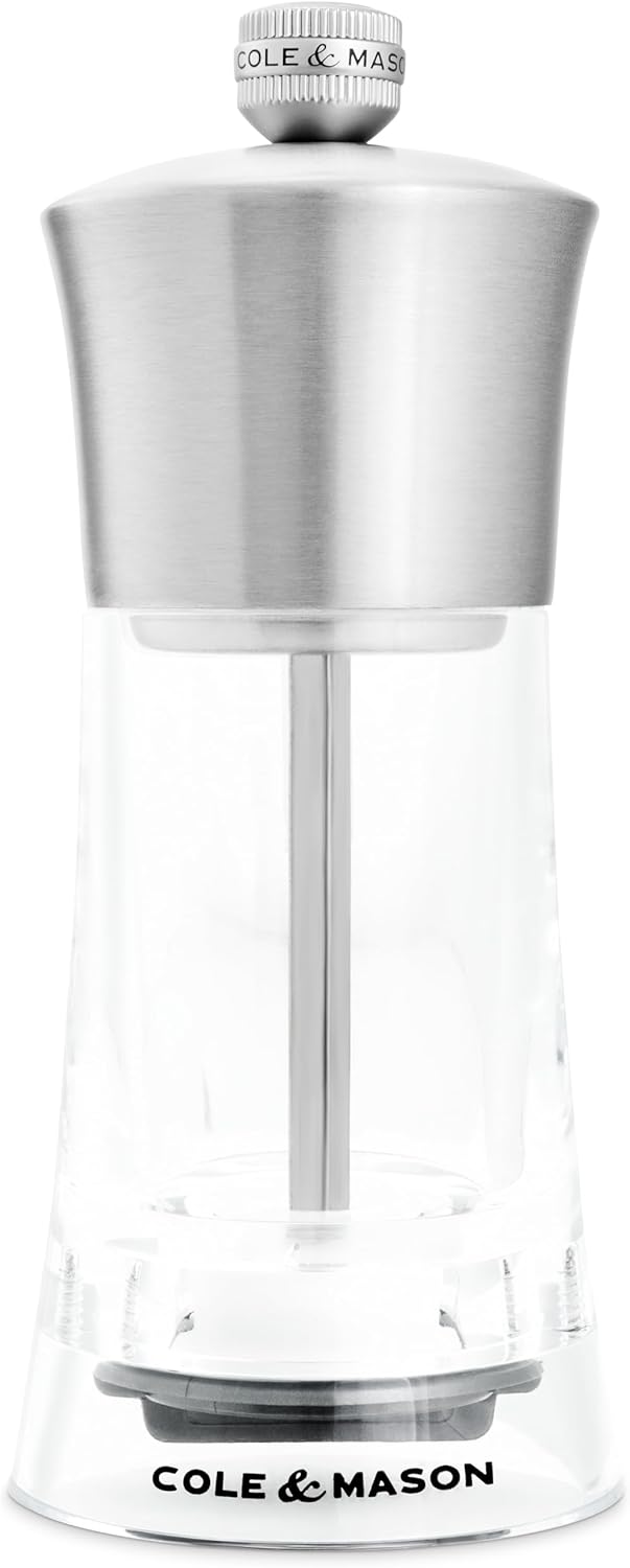 Cole & Mason Bromley Pepper Mill, 6" - Pepper Grinder with Ultra-Sharp Grinding Mechanism - Flavor-Enhancing Pepper Shaker - Refillable Mill with Adjustable Grinding - Acrylic, Pepper Mill