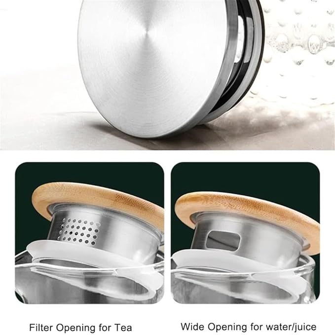 GRFIT Glass Water Pitcher with Filter Lid and Spout Pourer Heat Resistant Glass Pitcher for Hot and Cold Drinks Tea Bottle Ice Cream Homemade Water Jug (1L)