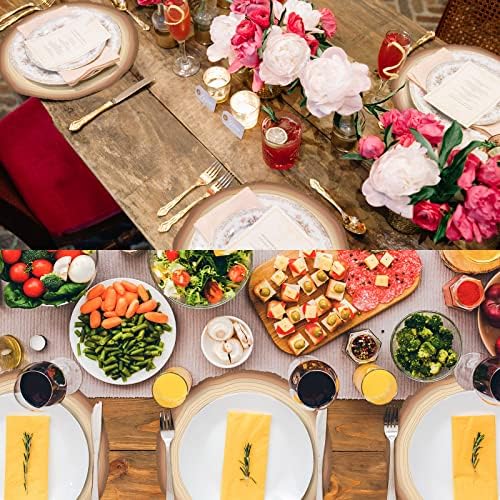 Teling 50 Packs Wood Slices Disposable Table Placemats Round Rustic Brown Wood Slices Place Mat 13 Inch Paper Placemats for Farmhouse Wedding Baby Shower Birthday Party Supplies Decoration