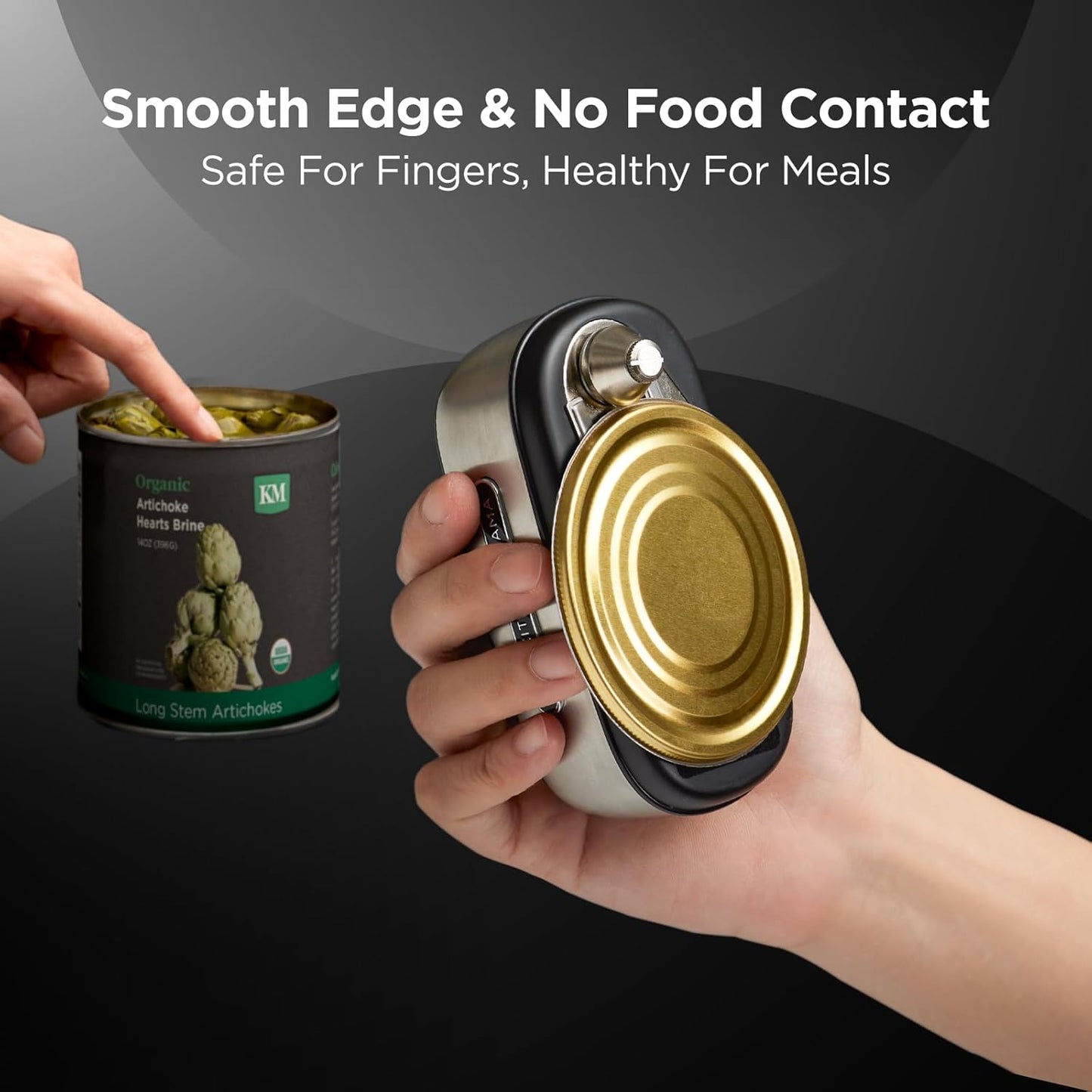 Kitchen Mama Orbit One Stainless Steel Rechargeable Electric Can Opener: Hands-free, USB-C Charging, Automatic Stop, Smooth Edge, Safety, Blade for Large Cans, Heavy Duty, Soda Can and Pop Can