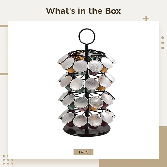 Coffee Pod Carousel with 360° Rotation, Compatible, Holds 40 Pods, Stylish Organizer