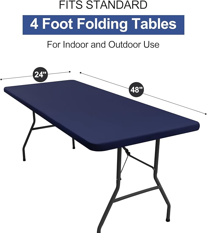 homing Rectangle Table Cloth Cover, Waterproof Polyester Elastic Fitted Tablecloth, Fits for 4 Foot Folding Tables, Washable Table Protector for Picnic, Camping, Outdoor (Navy Blue, 24" x 48")