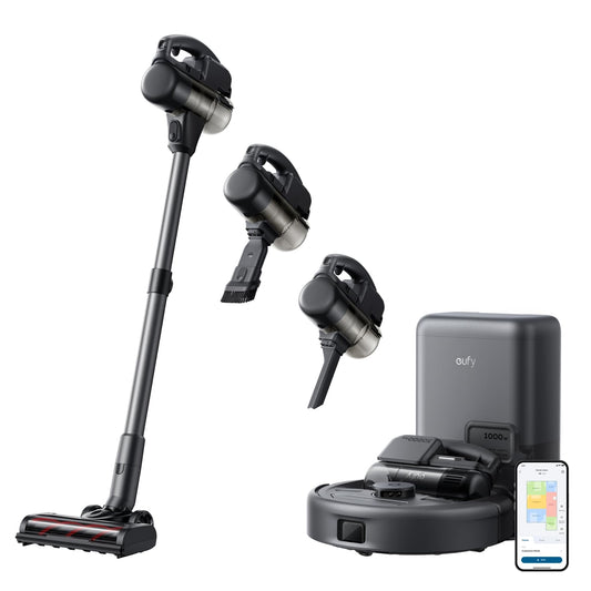eufy Robot Vacuum 3-in-1 E20,with Versatile Stick and Handheld Vacuum Cleaner Combo,Self Emptying Up to 75 Days,Max 30,000Pa,Smart Obstacle Avoidance,Pro-Detangle,Ideal for Carpet,Crevices,Stairs