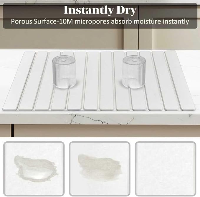 Large Stone Dish Drying Mat – 28" x 16" Fast Drying Absorbent Collapsible Dish Drying Mat, Diatomaceous Earth Mat, Eco-Friendly Mat for Kitchen Utensils & Gadgets, Match Any Countertop