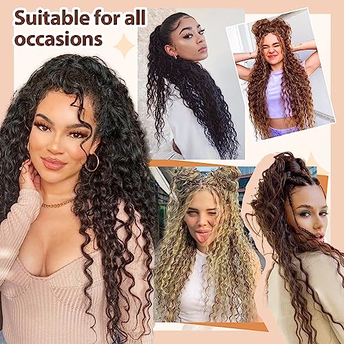 Flufymooz Ponytail Extension, 26 Inch Bohemian Style Drawstring Ponytail Hair Extensions for Women, Long Curly Wavy Pony Tail Natural Synthetic Hairpiece for Women (26 Inch Natural Black)