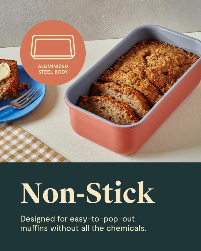 Caraway Non-Stick Ceramic 1 lb Loaf Pan - Naturally Slick Ceramic Coating - Non-Toxic, PTFE & PFOA Free - Perfect for Pound Cakes, Breads, & More - Perracotta