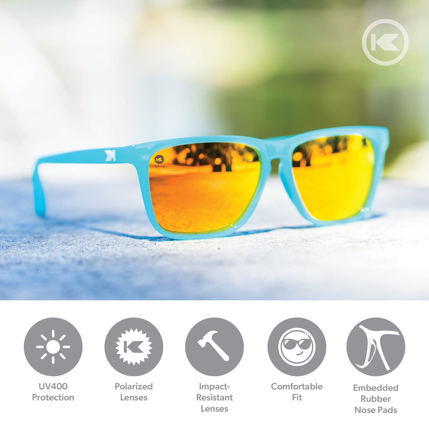 Knockaround Fast Lanes Sport - Polarized Running Sunglasses for Women & Men - Impact Resistant Lenses & Full UV400 Protection, Pool Blue Frame/Yellow Sunset Lenses